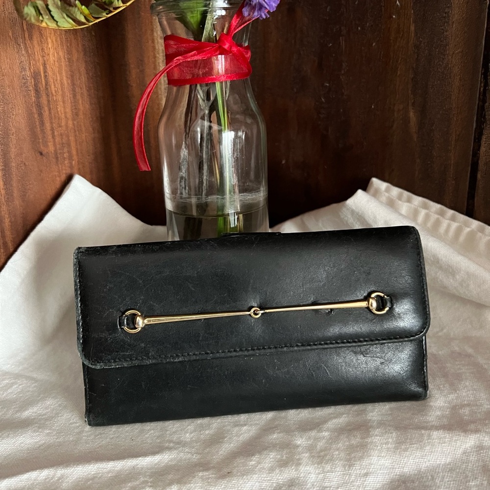 Gucci Black Leather Wallet with Gold Detail